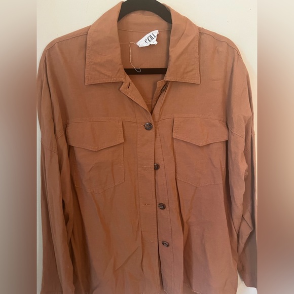 Women’s P CILL Burnt Orange Distressed Button-Up in Size S - Picture 3 of 5